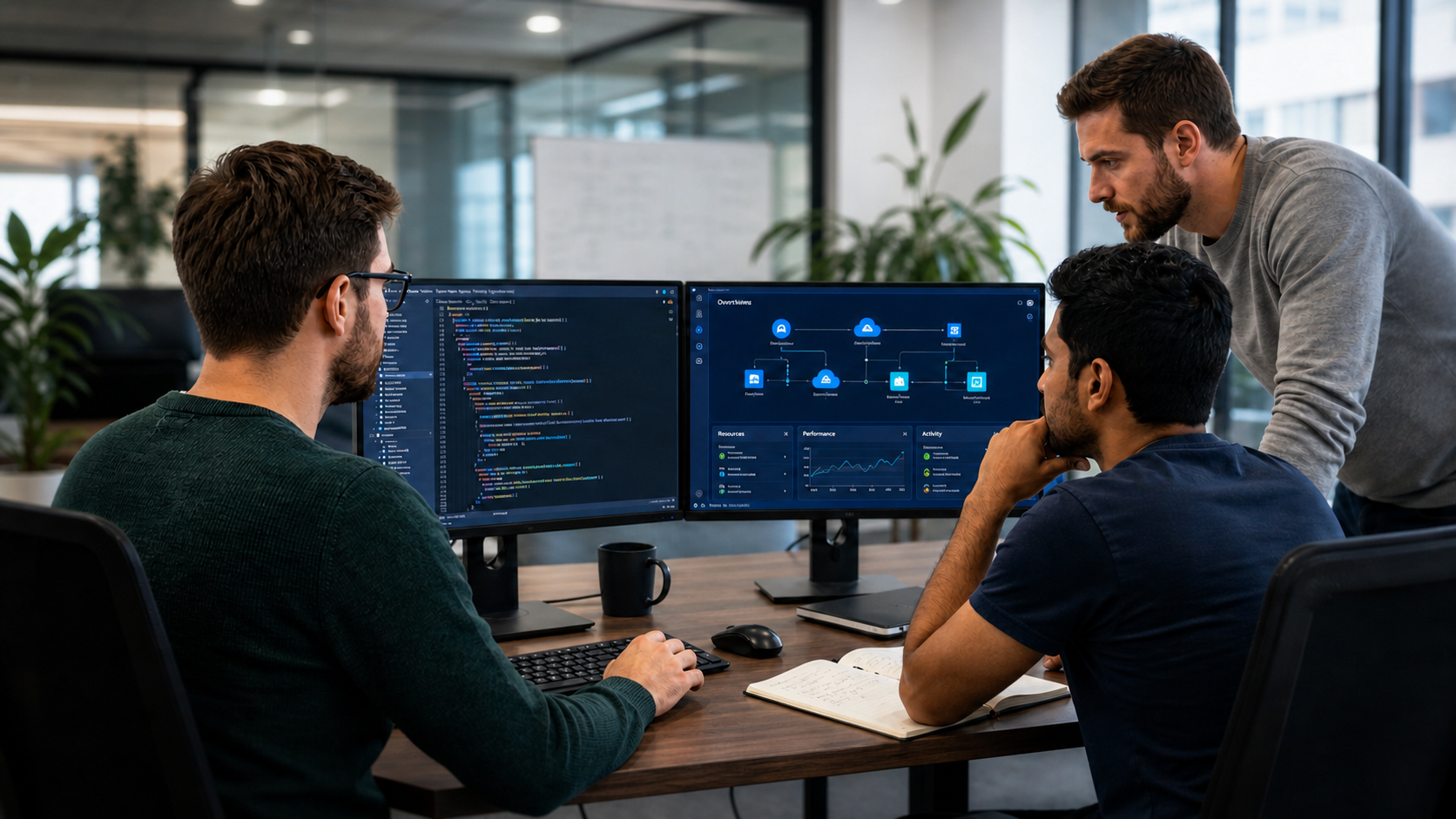 Equipo de programadores trabajando en un proyecto tecnológico